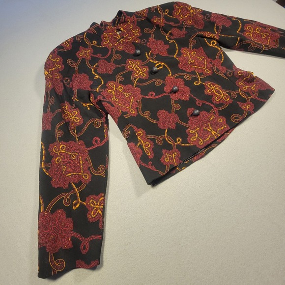 Vintage Gloria Sachs NY Blazer 100% Wool Baroque Print Jacket Black Red Size M - Picture 2 of 10